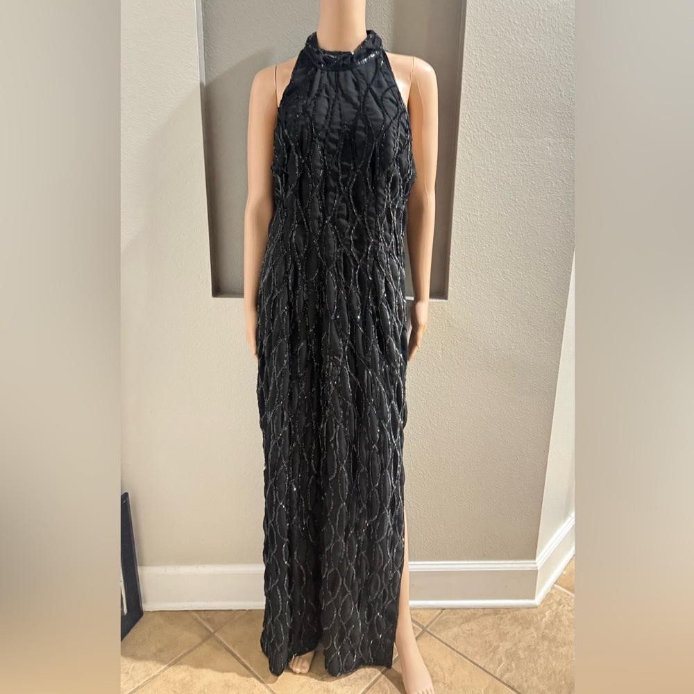 Allyson Whitmore Vintage Beaded Elegant Silk BeadedBlack Sleeveless Dress - Picture 3 of 7